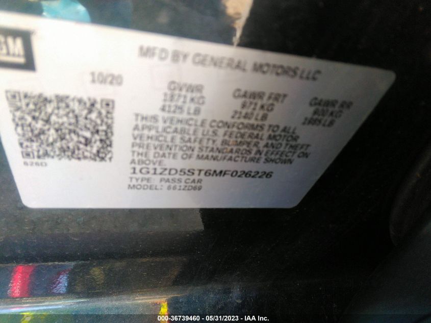 2021 CHEVROLET MALIBU LT - 1G1ZD5ST6MF026226