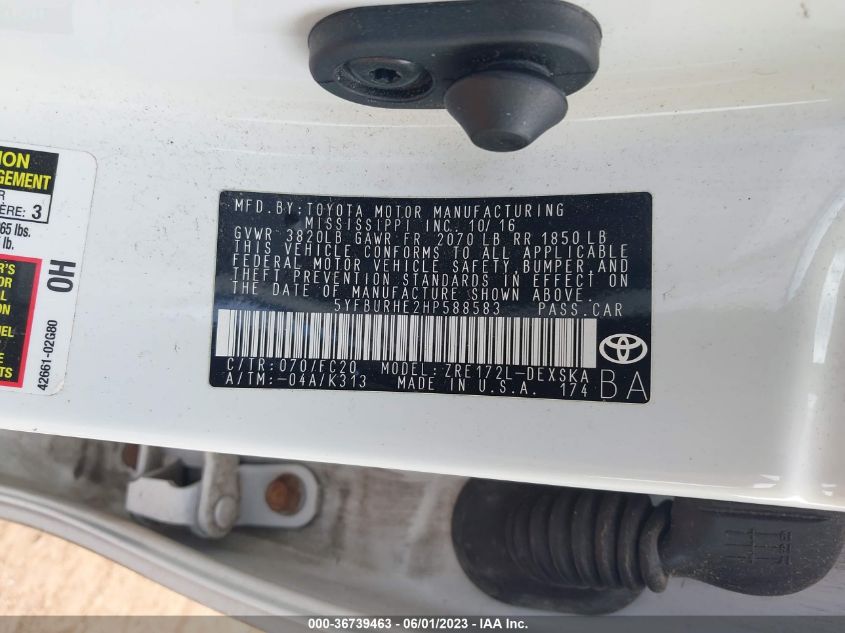 2017 TOYOTA COROLLA L/LE/XLE/SE - 5YFBURHE2HP588583