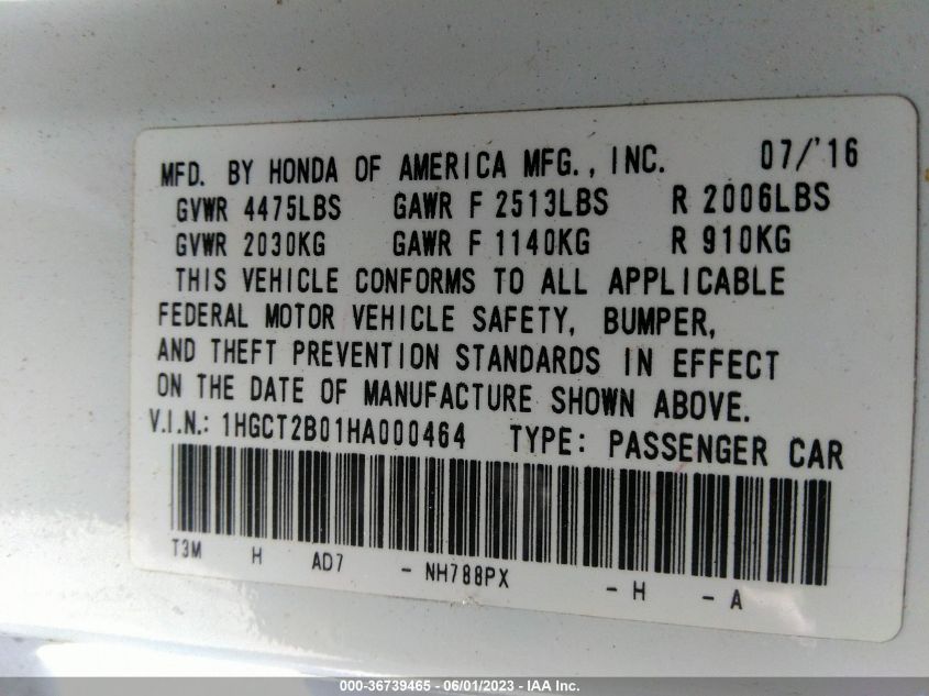 2017 HONDA ACCORD COUPE TOURING - 1HGCT2B01HA000464