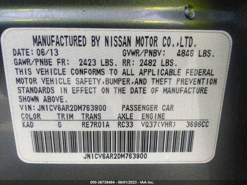 2013 INFINITI G37 SEDAN X - JN1CV6AR2DM763900