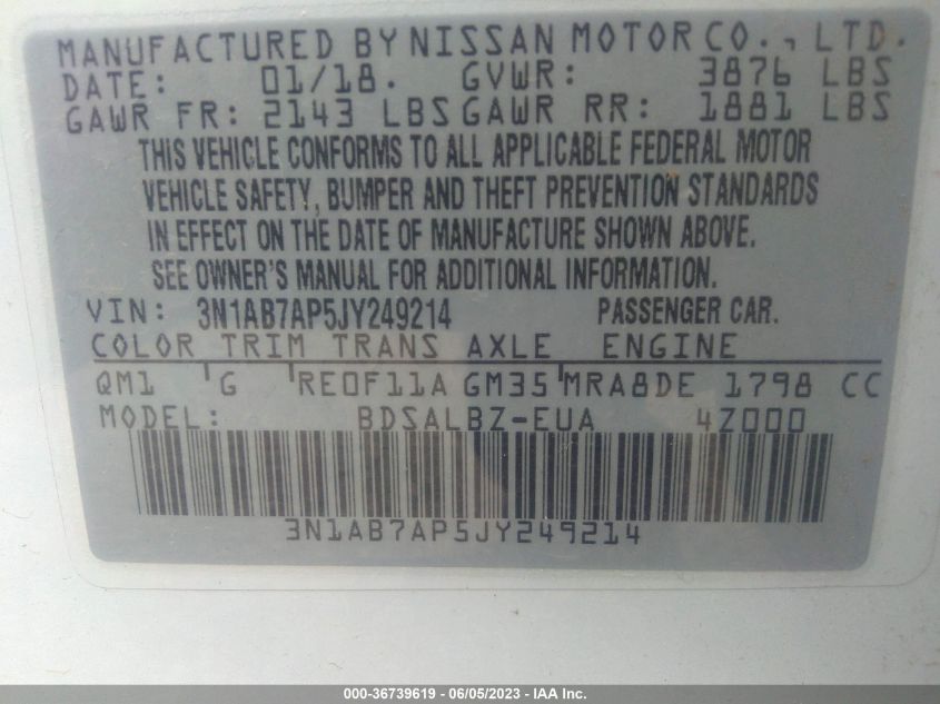 2018 NISSAN SENTRA S - 3N1AB7AP5JY249214