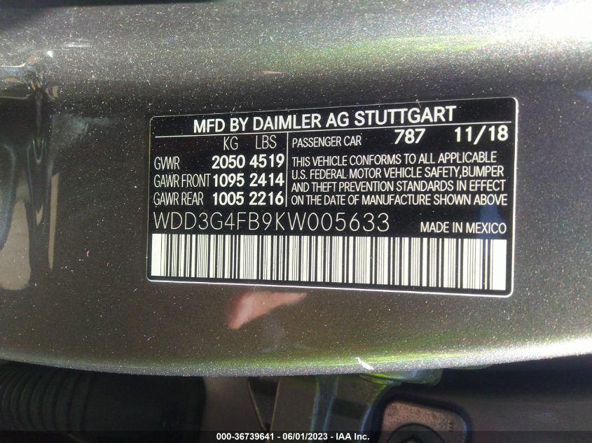 2019 MERCEDES-BENZ A 220 4MATIC WDD3G4FB9KW005633