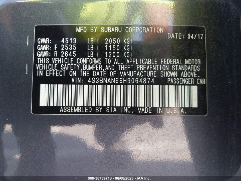 2017 SUBARU LEGACY LIMITED - 4S3BNAN66H3064874