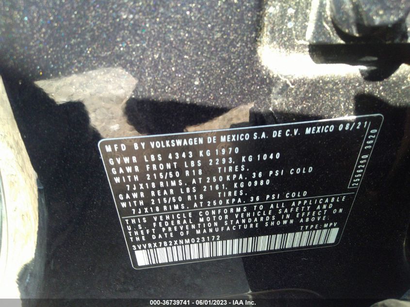 2022 VOLKSWAGEN TAOS SE - 3VVRX7B2XNM023172