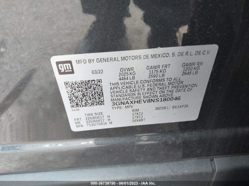 2022 CHEVROLET EQUINOX LS - 3GNAXHEV8NS180046