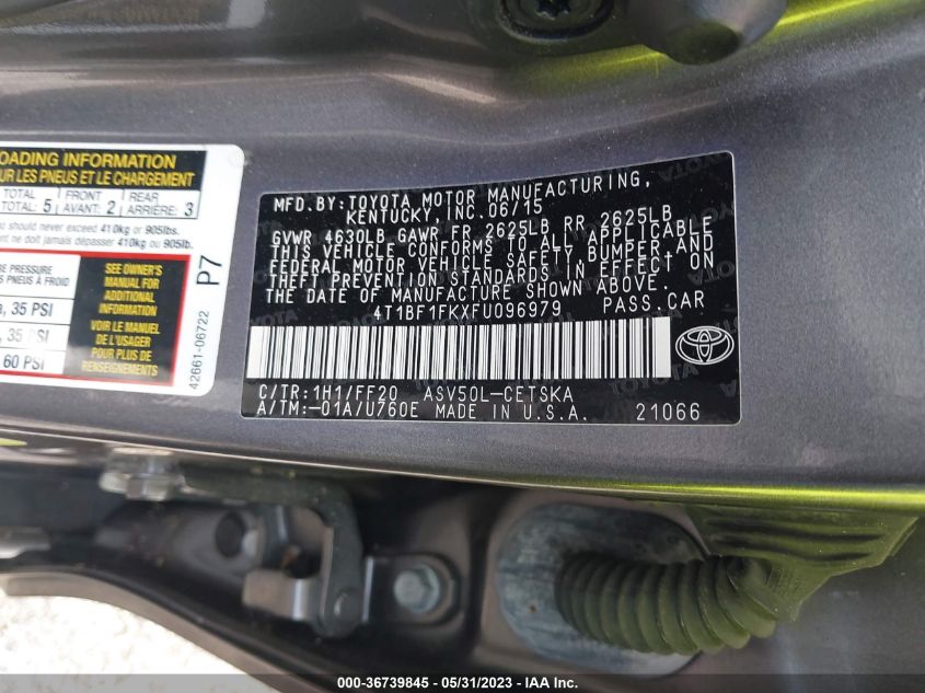 2015 TOYOTA CAMRY XLE/SE/LE/XSE - 4T1BF1FKXFU096979