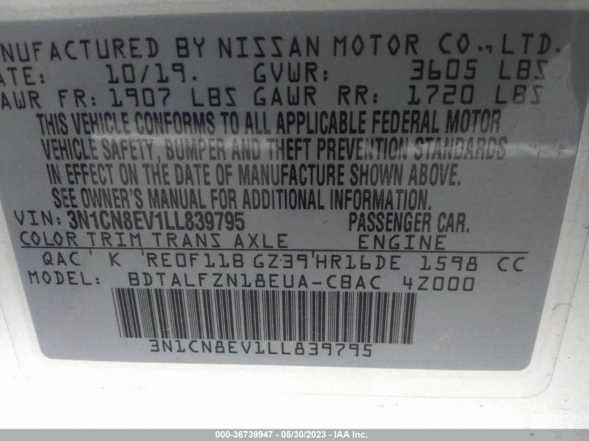 2020 NISSAN VERSA SV - 3N1CN8EV1LL839795