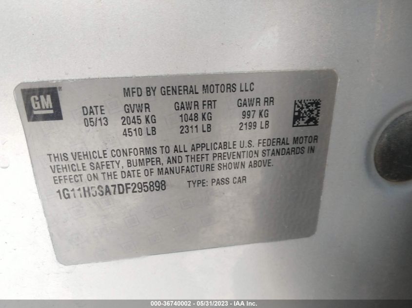 2013 CHEVROLET MALIBU LTZ - 1G11H5SA7DF295898
