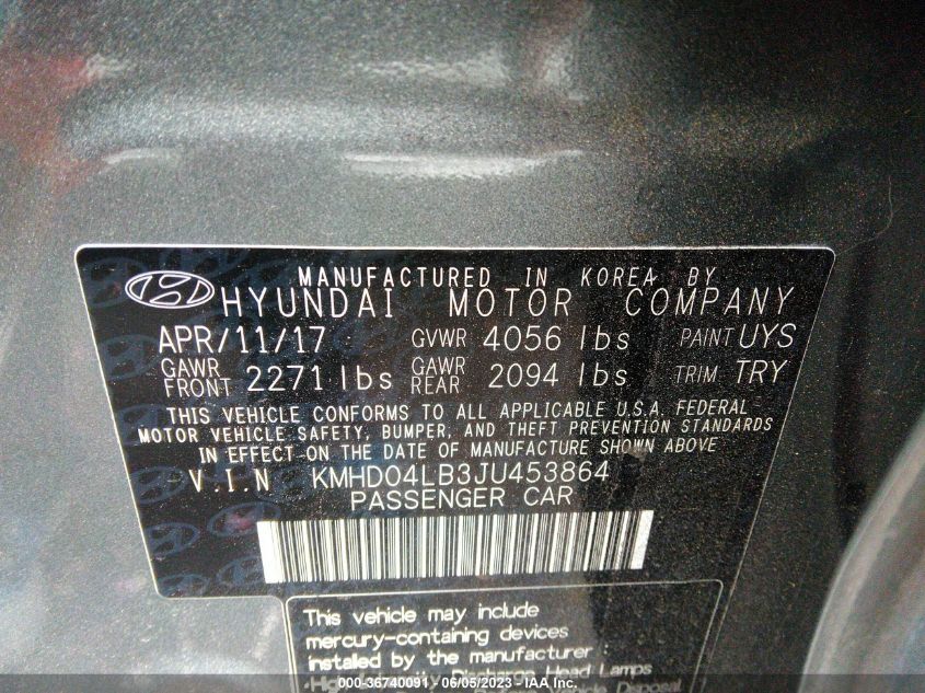 2018 HYUNDAI ELANTRA SPORT - KMHD04LB3JU453864