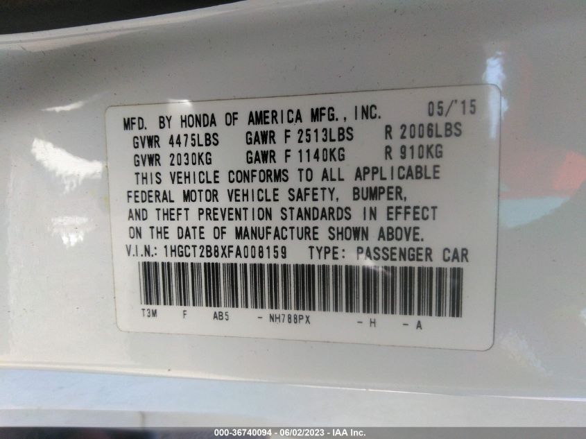 2015 HONDA ACCORD COUPE EX-L - 1HGCT2B8XFA008159