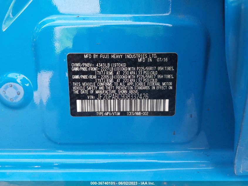 2016 SUBARU CROSSTREK PREMIUM - JF2GPABC9G8332426