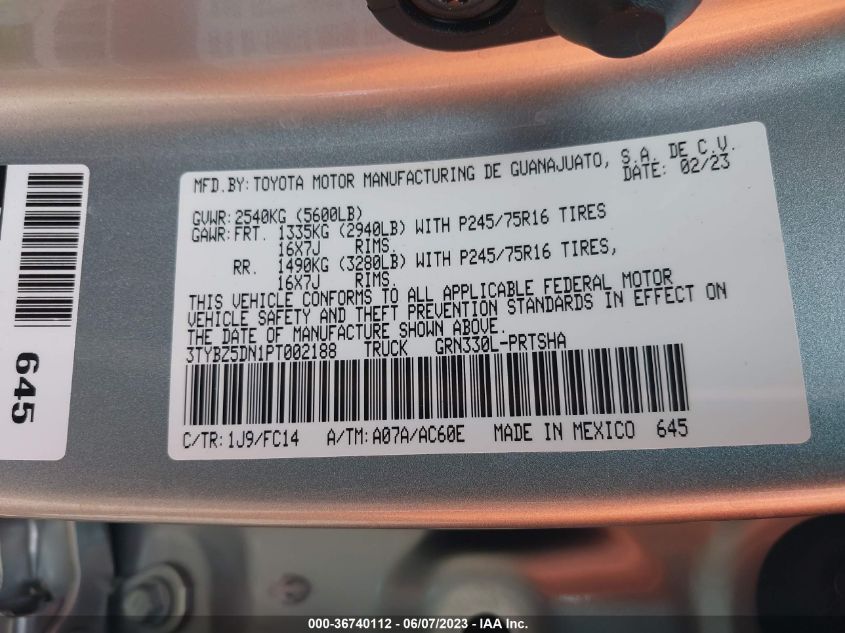 2023 TOYOTA TACOMA 2WD SR5/TRD SPORT - 3TYBZ5DN1PT002188