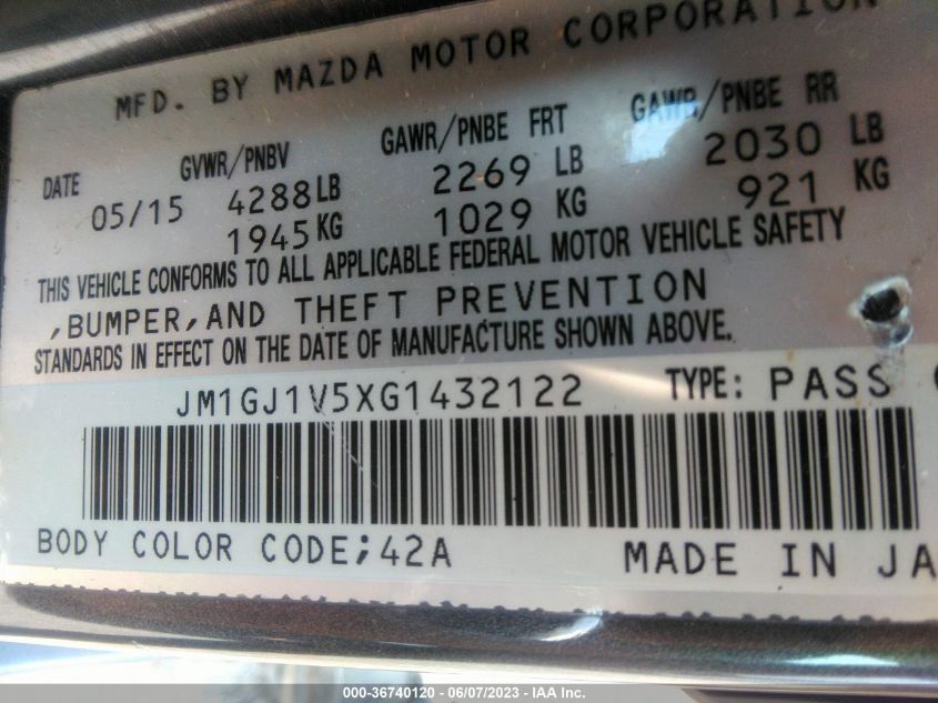 2016 MAZDA MAZDA6 I TOURING - JM1GJ1V5XG1432122
