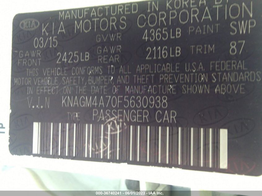 2015 KIA OPTIMA LX - KNAGM4A70F5630938