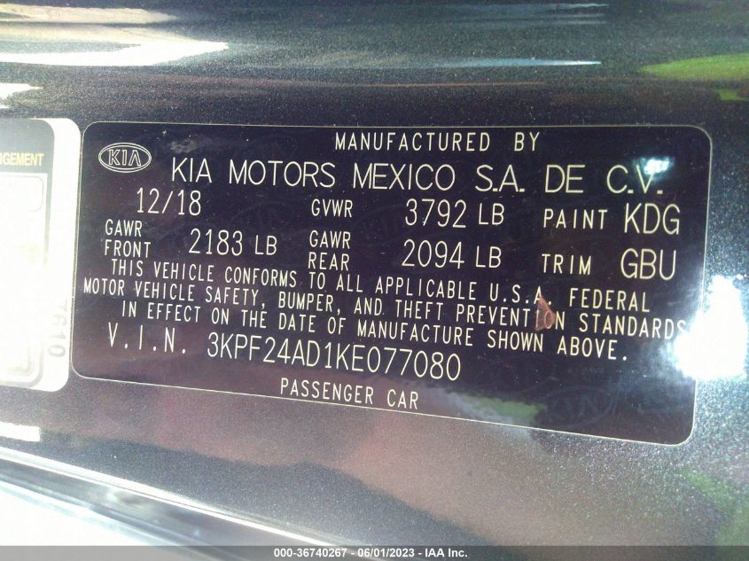 2019 KIA FORTE LXS - 3KPF24AD1KE077080