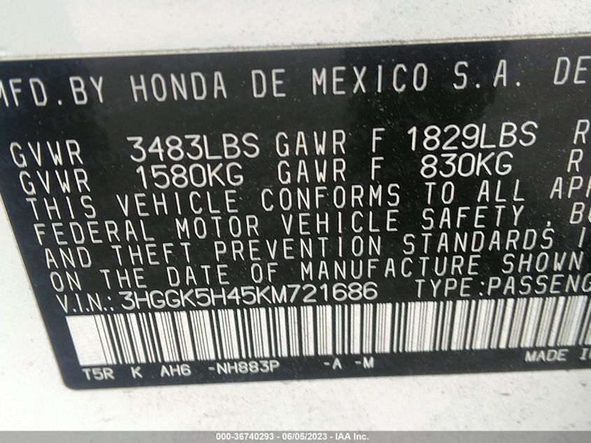 2019 HONDA FIT LX - 3HGGK5H45KM721686