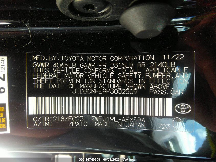 2023 TOYOTA COROLLA HYBRID - JTDBCMFE9P3002509