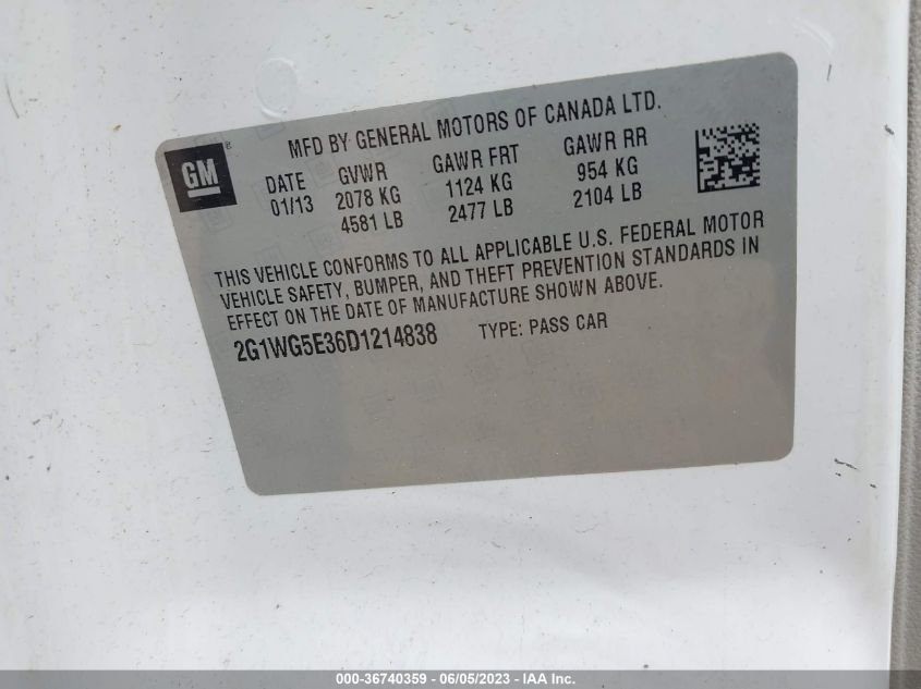 2013 CHEVROLET IMPALA LT - 2G1WG5E36D1214838