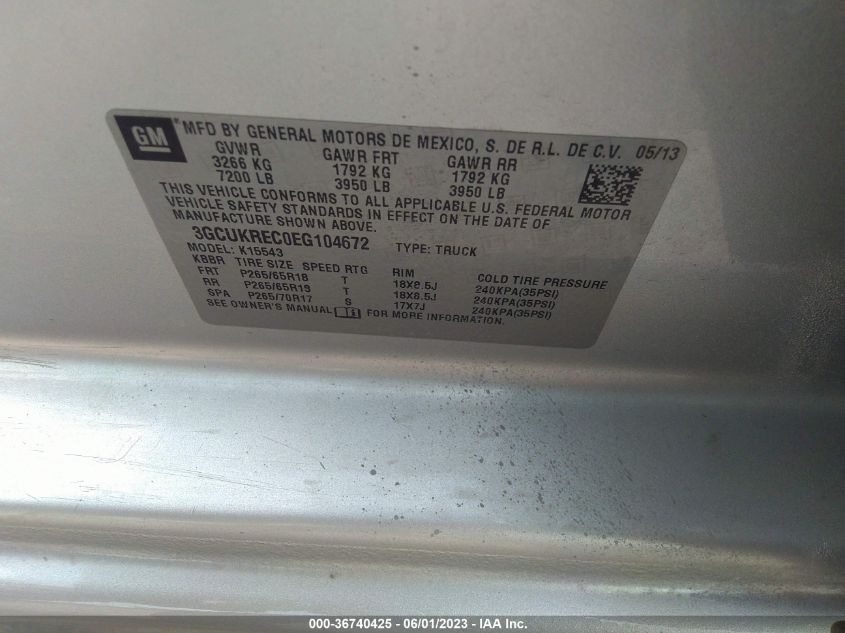 2014 CHEVROLET SILVERADO 1500 LT - 3GCUKREC0EG104672