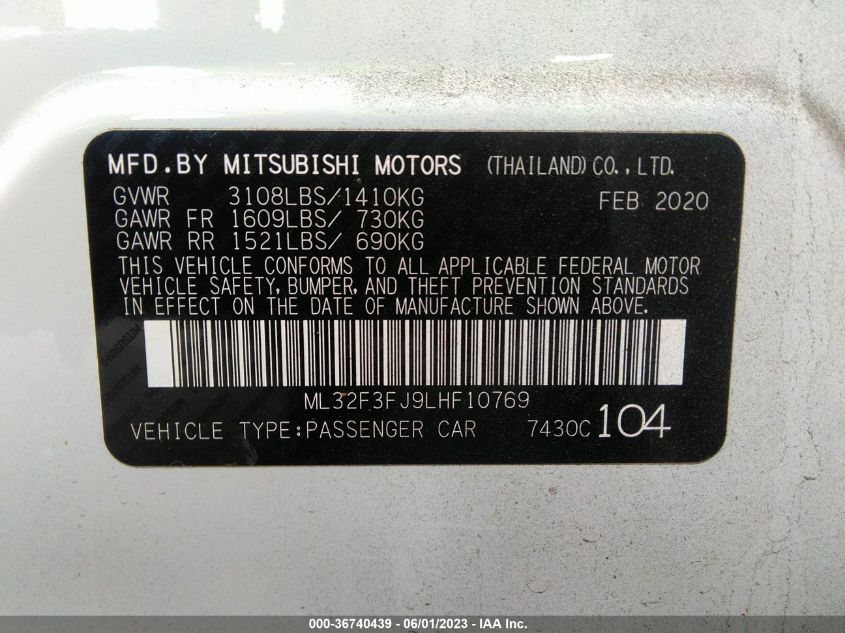 2020 MITSUBISHI MIRAGE G4 ES - ML32F3FJ9LHF10769