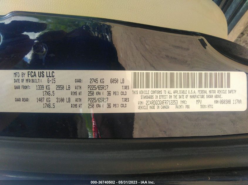2015 DODGE GRAND CARAVAN SXT - 2C4RDGCGXFR712253