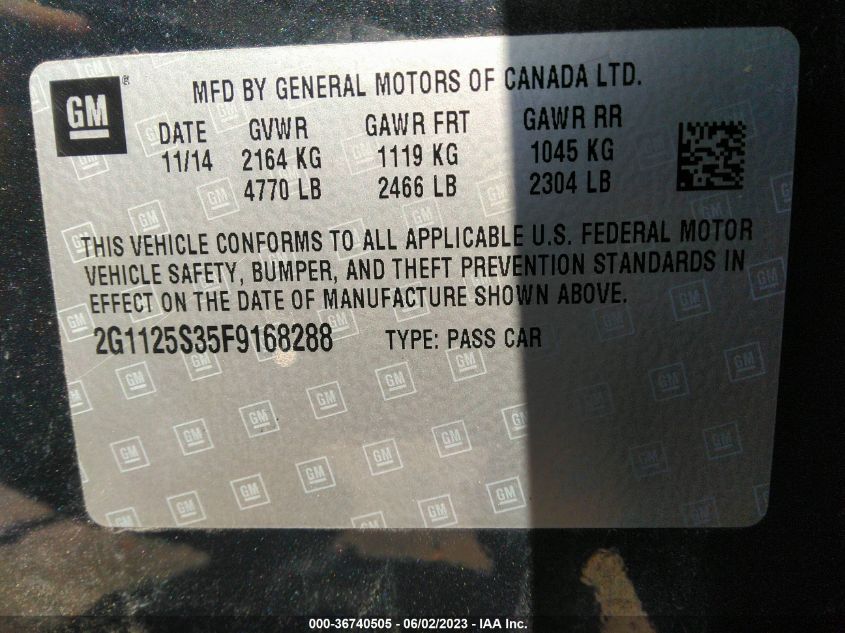 2015 CHEVROLET IMPALA LT - 2G1125S35F9168288