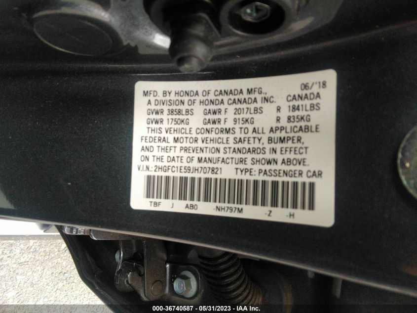 2018 HONDA CIVIC SI SEDAN - 2HGFC1E59JH707821