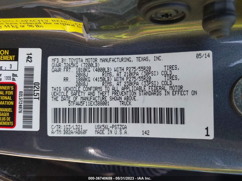 2014 TOYOTA TUNDRA 4WD TRUCK PLATINUM/1794 - 5TFAW5F11EX388001