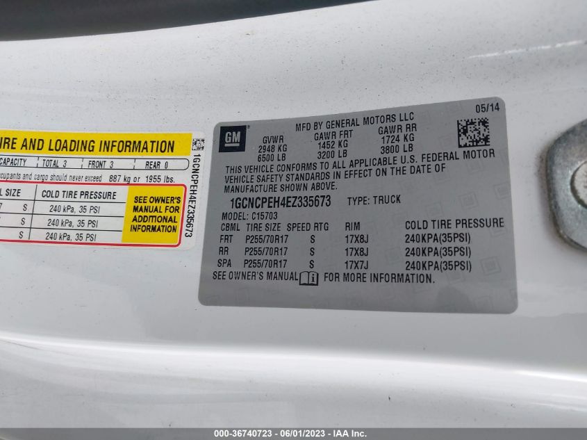 2014 CHEVROLET SILVERADO 1500 WORK TRUCK - 1GCNCPEH4EZ335673