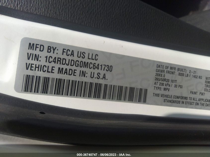 2021 DODGE DURANGO GT PLUS - 1C4RDJDG0MC641730