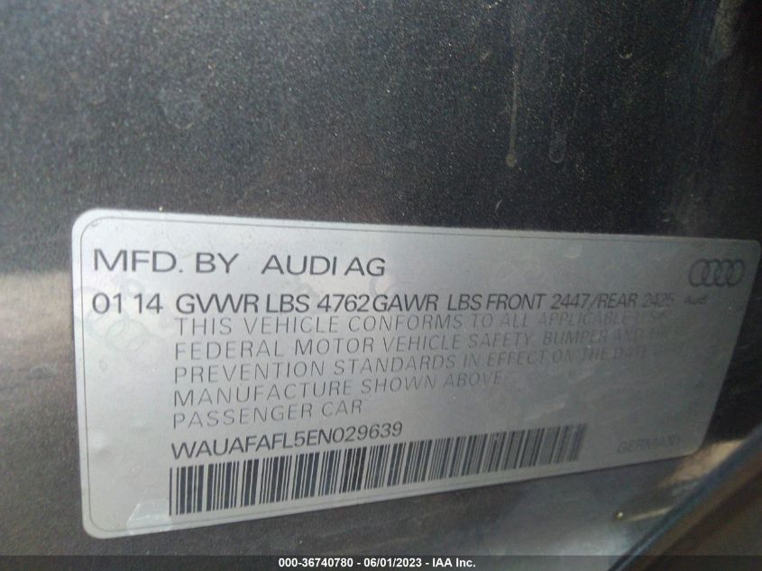 2014 AUDI A4 PREMIUM - WAUAFAFL5EN029639