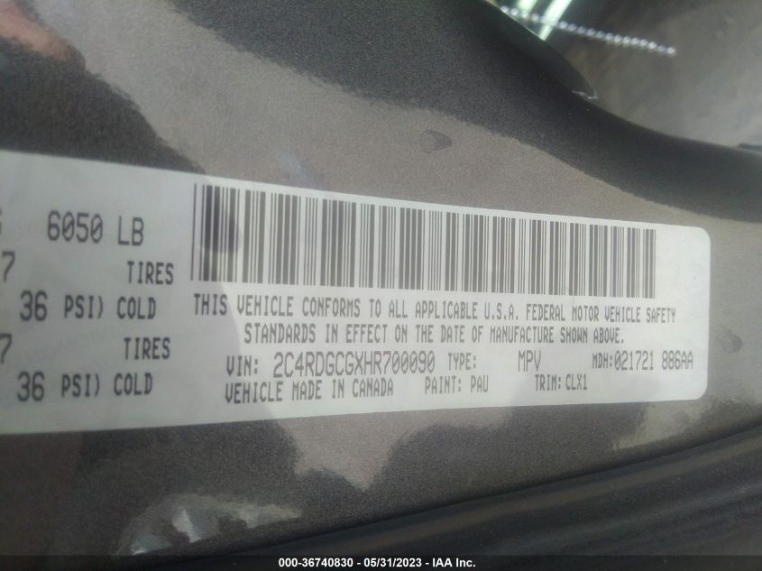 2017 DODGE GRAND CARAVAN SXT - 2C4RDGCGXHR700090