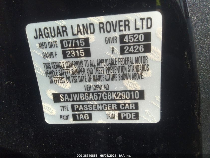 2016 JAGUAR F-TYPE SAJWB6A67G8K29010