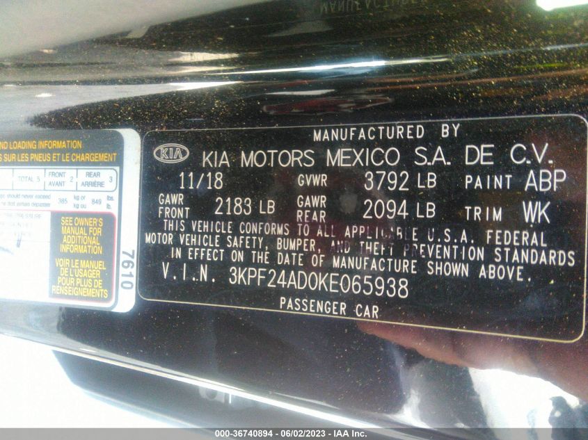 2019 KIA FORTE LXS - 3KPF24AD0KE065938