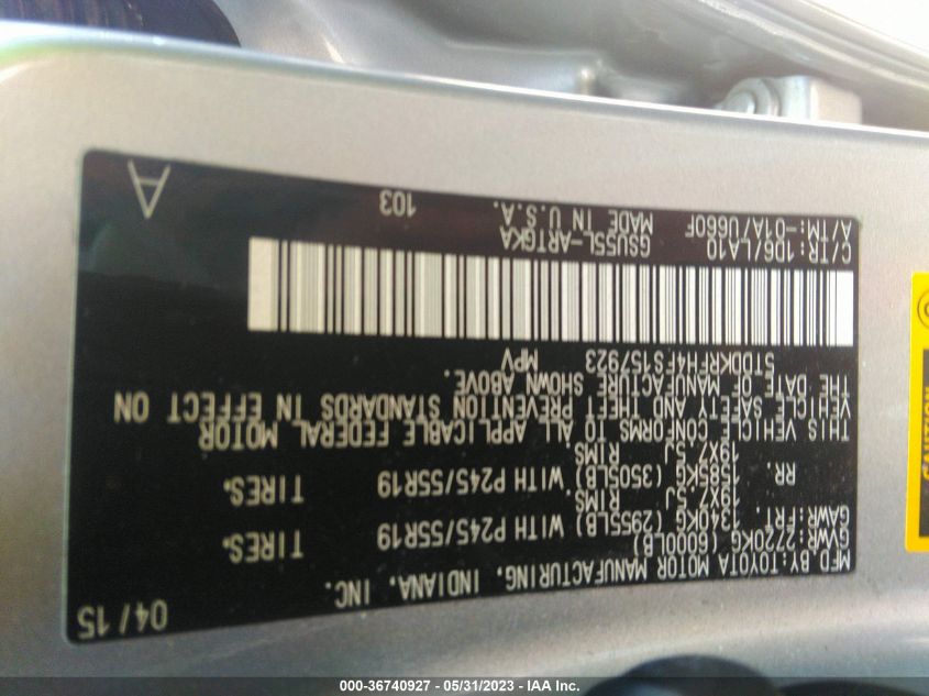 2015 TOYOTA HIGHLANDER LIMITED - 5TDDKRFH4FS157923