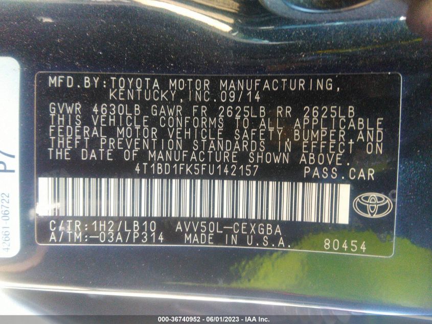 2015 TOYOTA CAMRY HYBRID XLE - 4T1BD1FK5FU142157