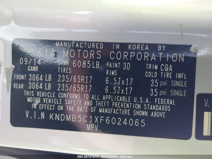 2015 KIA SEDONA LX - KNDMB5C1XF6024065