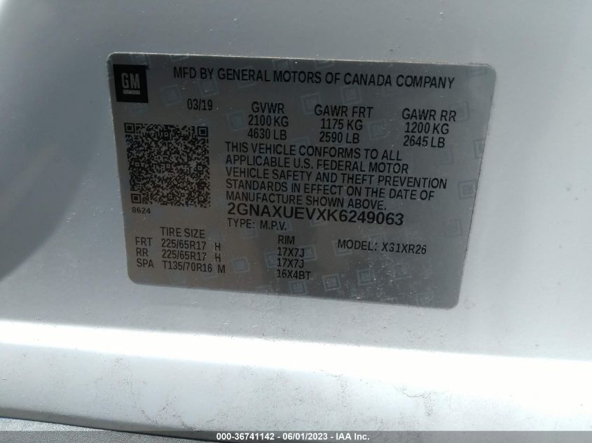 2019 CHEVROLET EQUINOX LT - 2GNAXUEVXK6249063