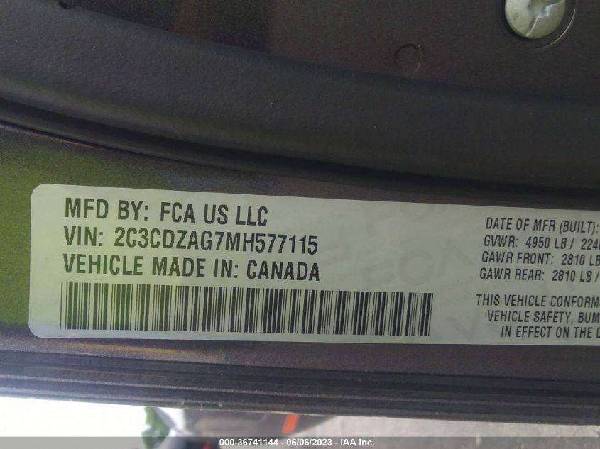 2021 DODGE CHALLENGER SXT - 2C3CDZAG7MH577115