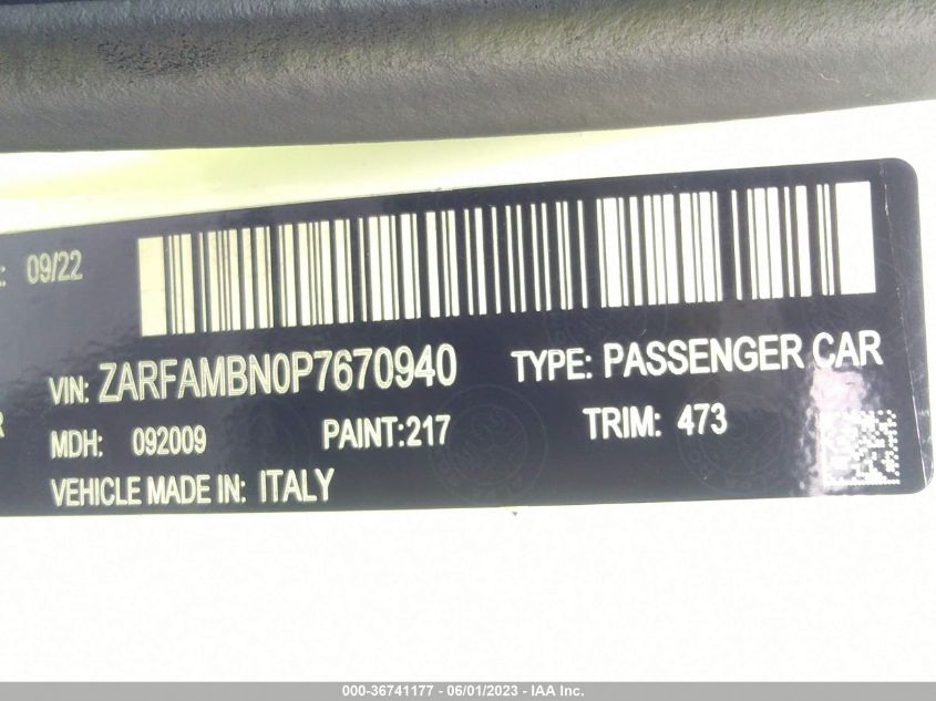 2023 ALFA ROMEO GIULIA VELOCE - ZARFAMBN0P7670940
