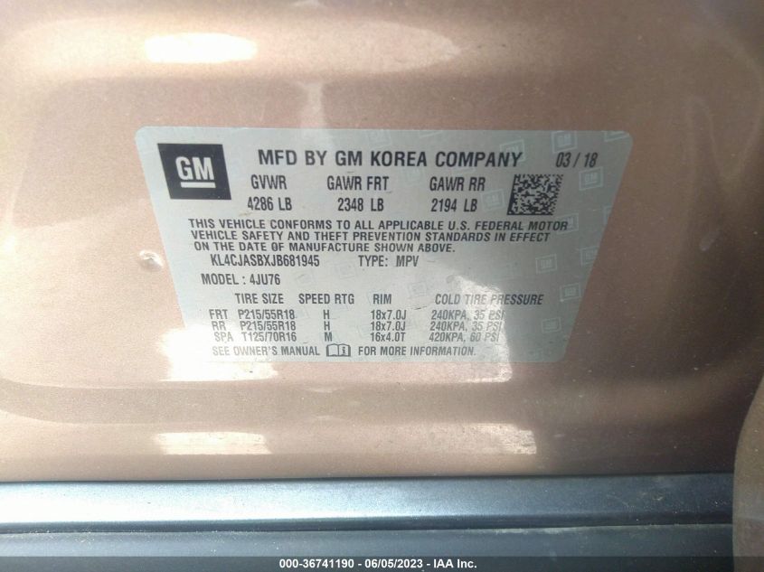 2018 BUICK ENCORE PREFERRED - KL4CJASBXJB681945