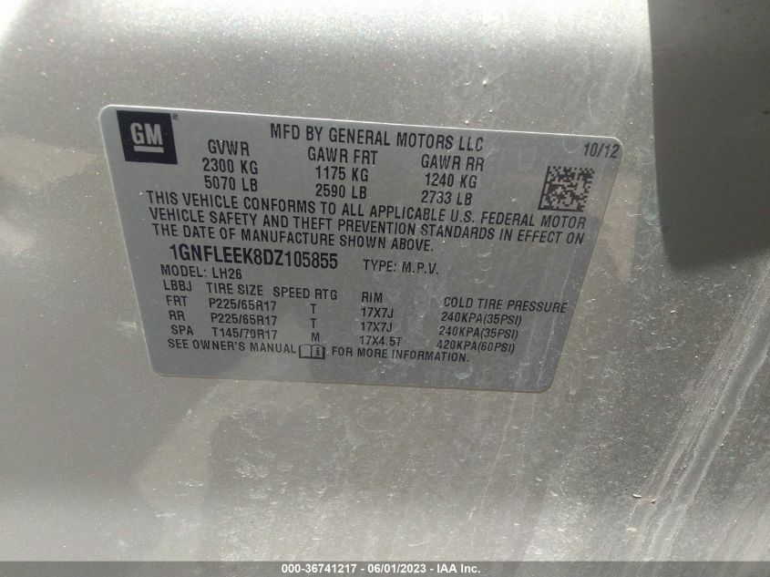 2013 CHEVROLET EQUINOX LT - 1GNFLEEK8DZ105855