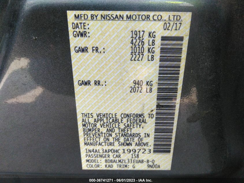 2017 NISSAN ALTIMA 2.5 SV - 1N4AL3AP0HC199723
