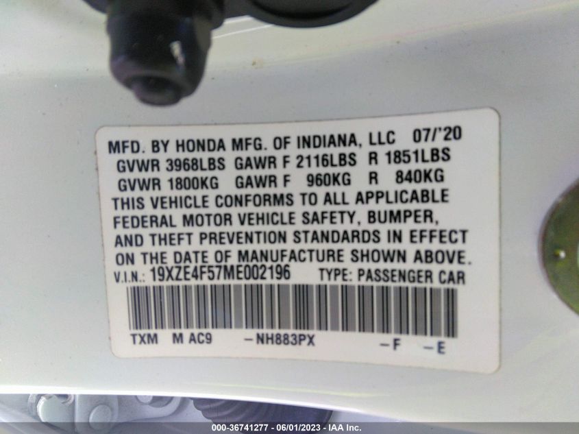 2021 HONDA INSIGHT EX 19XZE4F57ME002196
