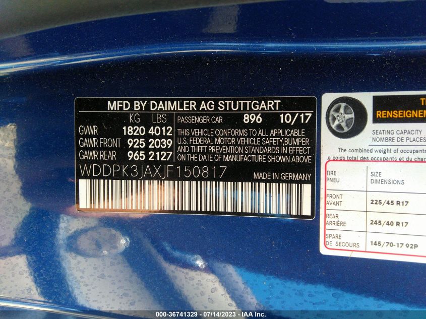 2018 MERCEDES-BENZ SLC SLC 300 - WDDPK3JAXJF150817