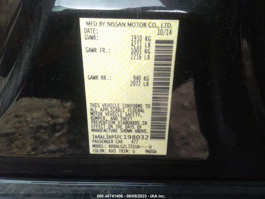 2015 NISSAN ALTIMA 2.5/S/SV/SL - 1N4AL3AP5FC198032