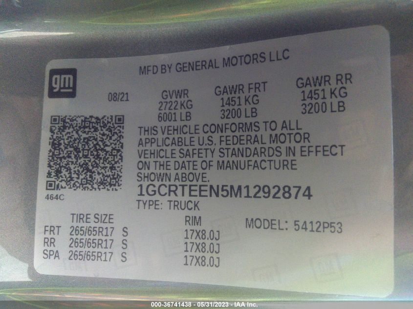 2021 CHEVROLET COLORADO 4WD ZR2 - 1GCRTEEN5M1292874