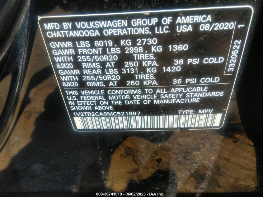 2021 VOLKSWAGEN ATLAS 3.6L V6 SEL PREMIUM - 1V2TR2CA9MC521997