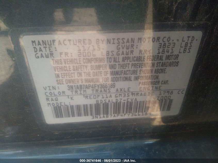 2015 NISSAN SENTRA SV - 3N1AB7AP4FY366189