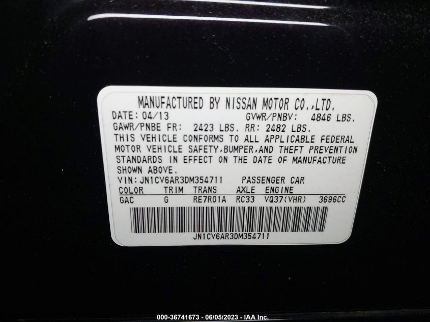 2013 INFINITI G37 SEDAN X - JN1CV6AR3DM354711
